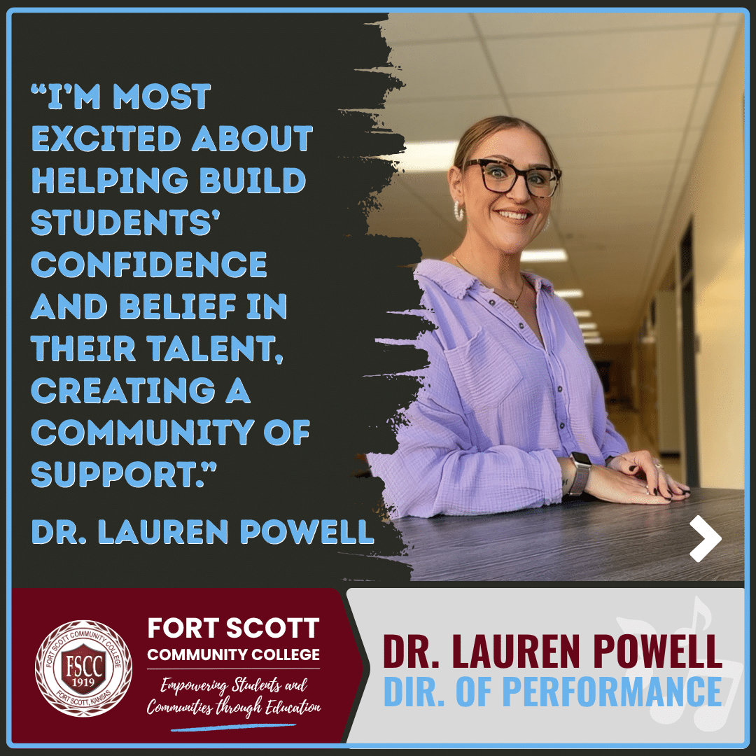 Dr. Lauren Powell, FSCC Director of Performance, smiles in a campus hallway. A featured quote reads, “I’m most excited about helping build students’ confidence and belief in their talent, creating a community of support.”

Select 66 more words to run Humanizer.