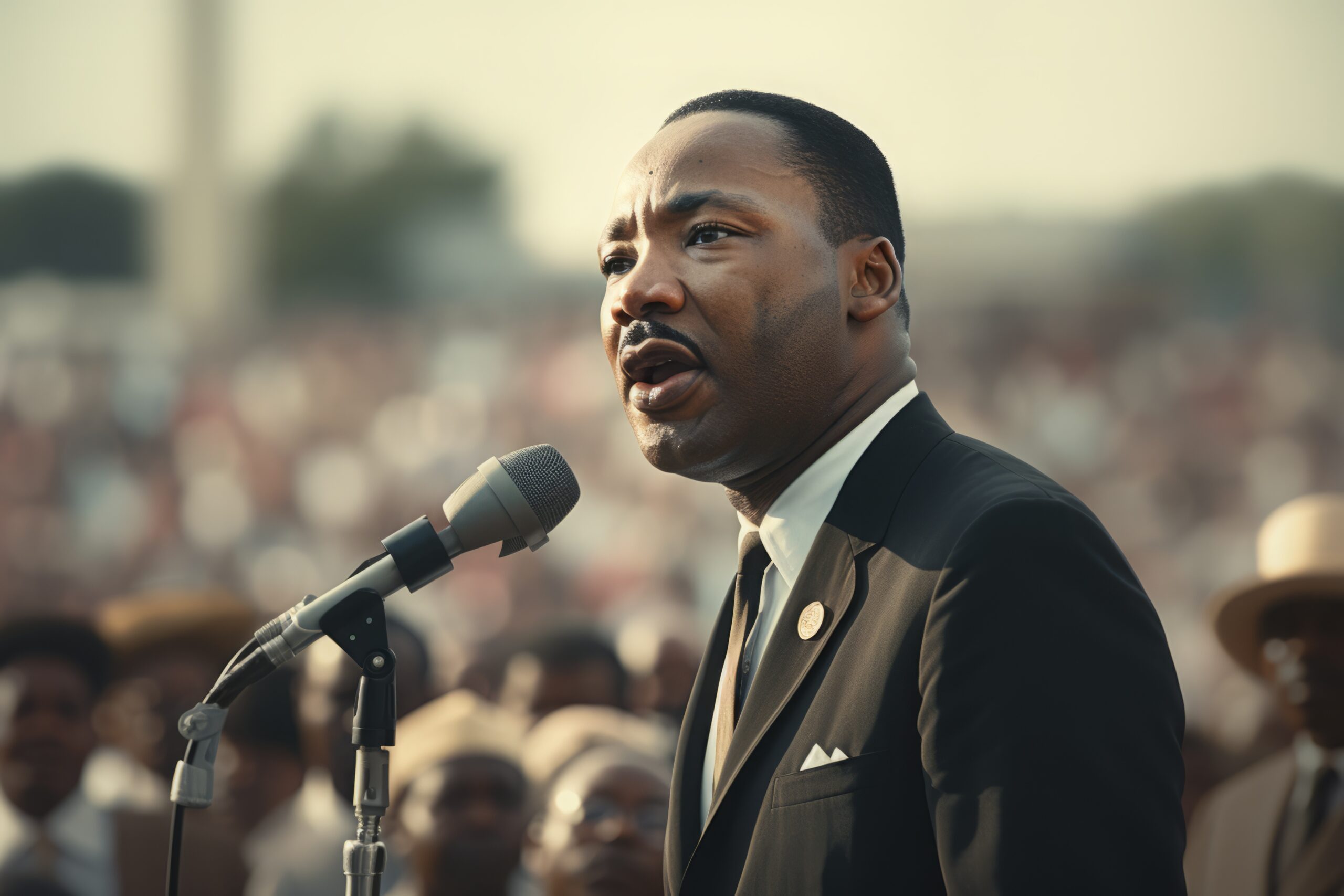 Image of Dr. Martin Luther King at a microphone