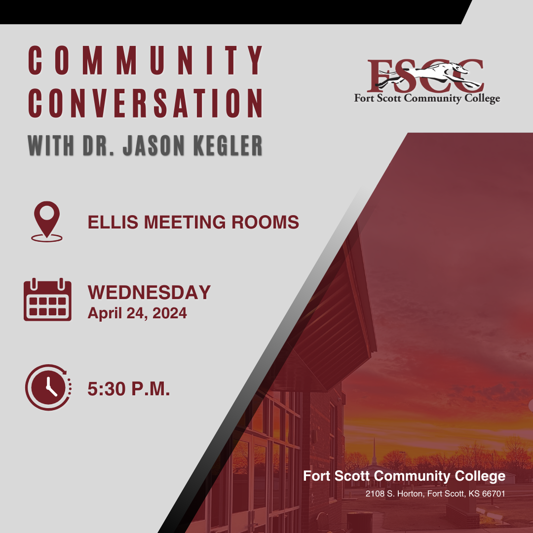 Community Conversation with Dr. Kegler. Wednesday April, 24 at 5:30. Ellis Meeting Rooms.