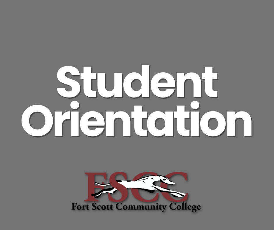 Graphic that says "Student Orientation" with the FSCC logo on a dark gray background